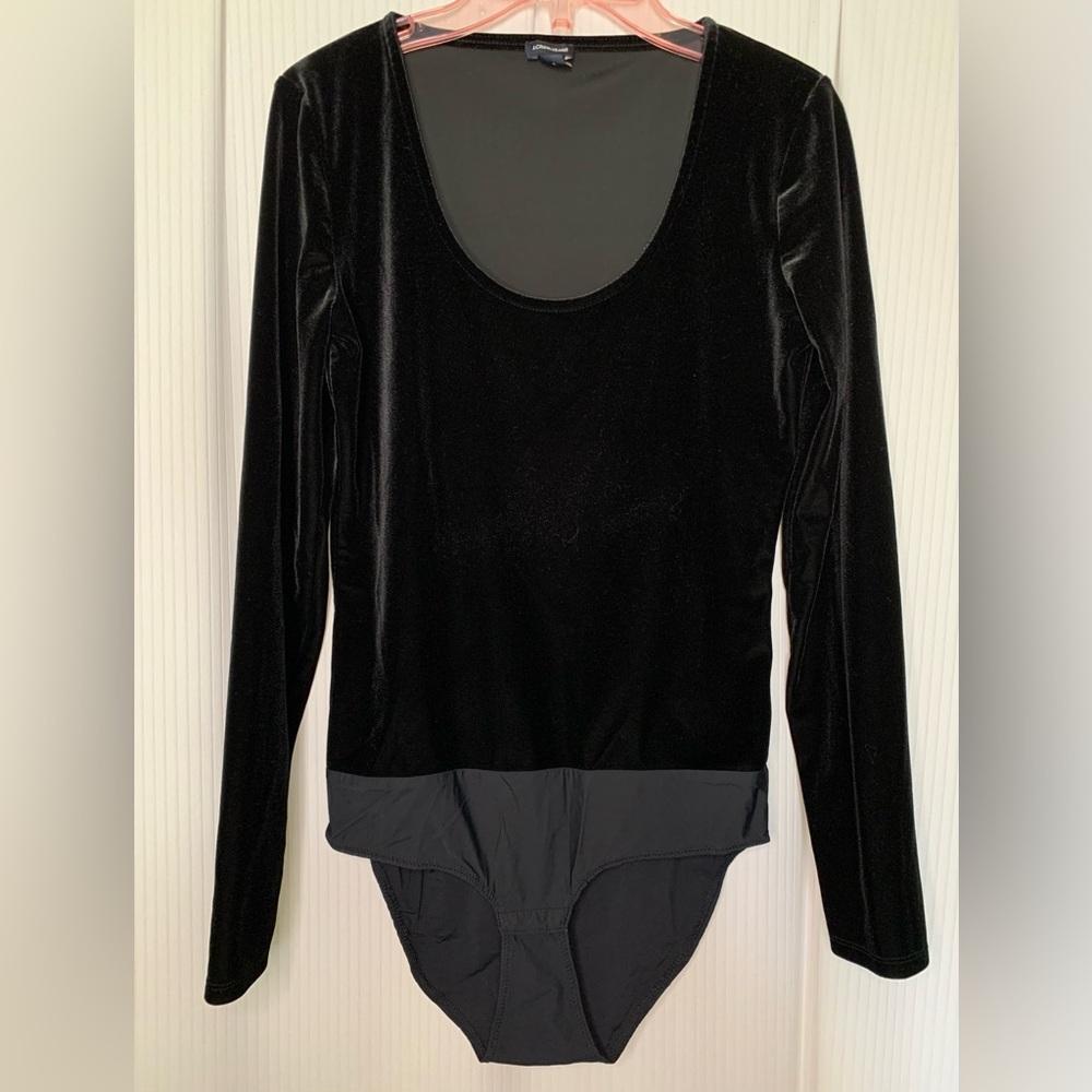 J Crew Jeans Black Velvet Bodysuit Long Sleeve Size Small